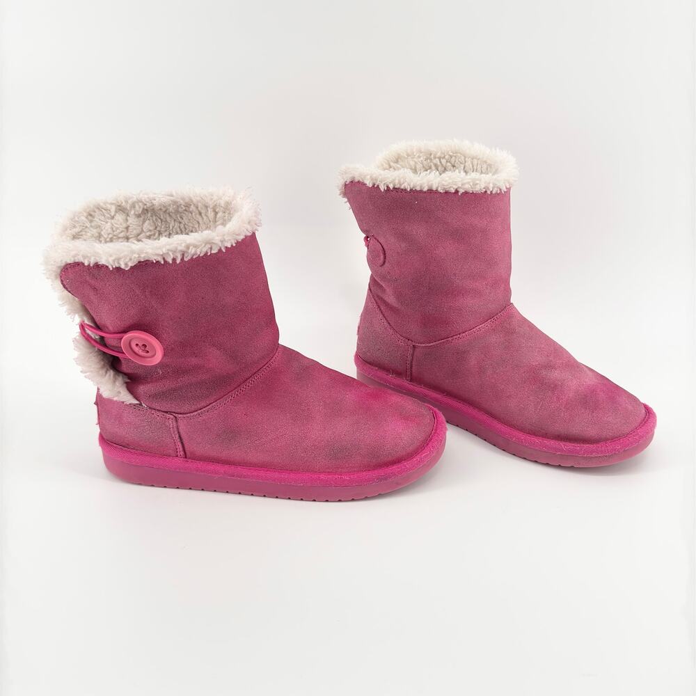 Koolaburra by UGG Girls Pink Button Short Boots Size 1 Faux Fur Lined Winter - Picture 2 of 10